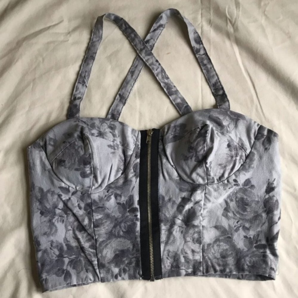 Grey floral padded crop top